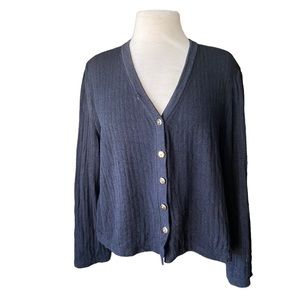 St. John Sport cardigan cropped, ribbed, gold signature buttons, size:Large